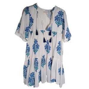 Sohana Tiered Dress Medium Hand Made Block Print Boho Coastal Beach Tropical